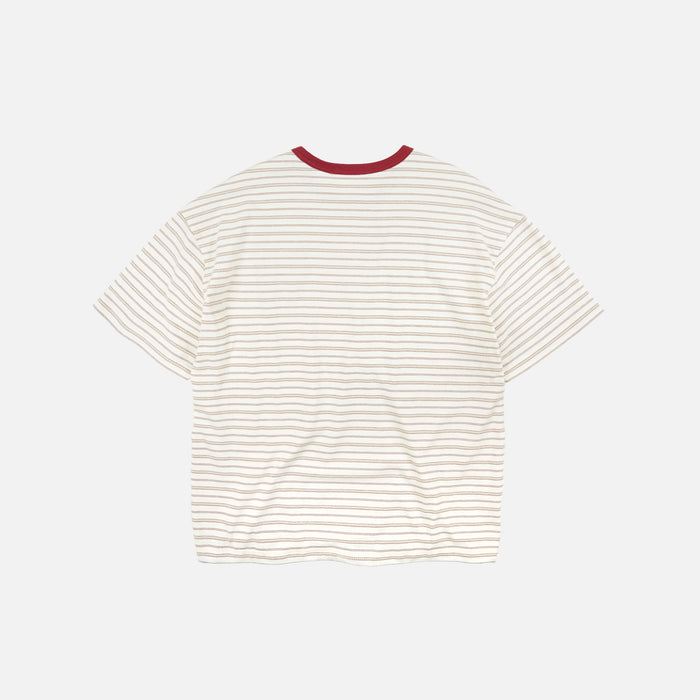 JACQUARD STRIPE HALF T-SHIRT - CREAM