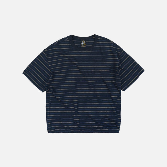 JACQUARD STRIPE HALF T-SHIRT - NAVY