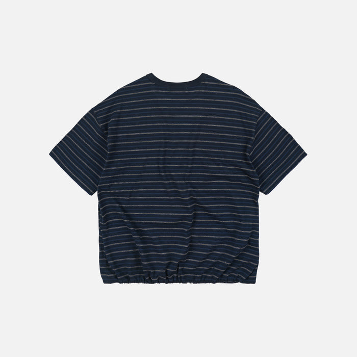 JACQUARD STRIPE HALF T-SHIRT - NAVY