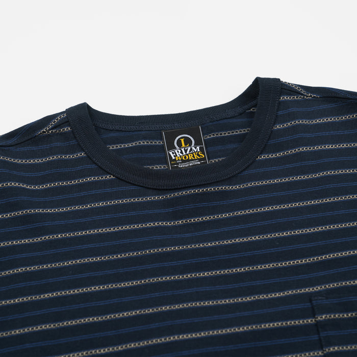 JACQUARD STRIPE HALF T-SHIRT - NAVY