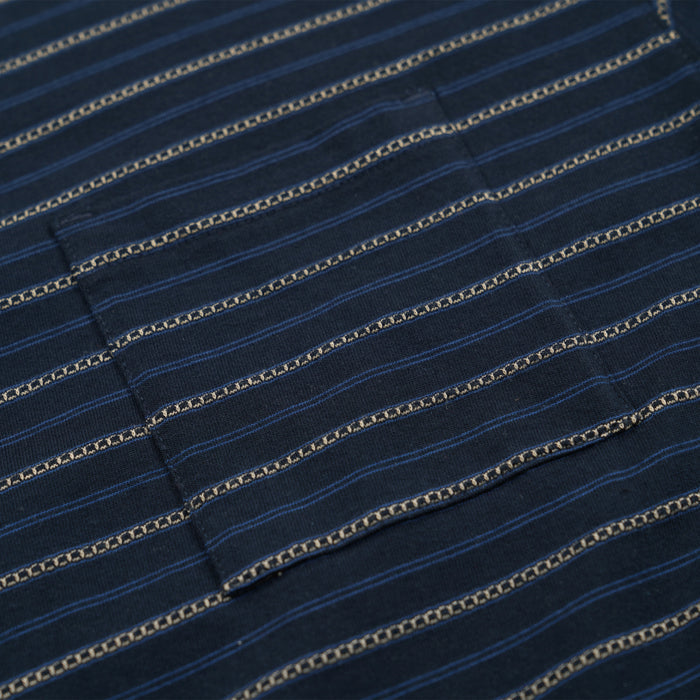 JACQUARD STRIPE HALF T-SHIRT - NAVY