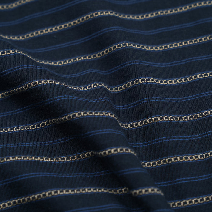 JACQUARD STRIPE HALF T-SHIRT - NAVY
