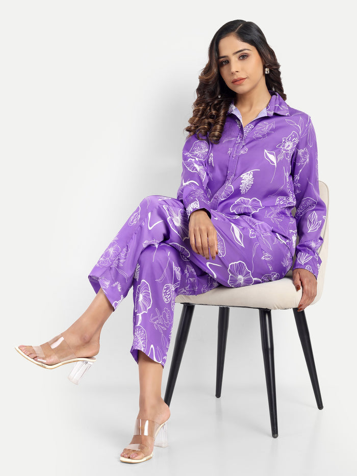 Women’s purple printed Jaila shirt with long sleeves and relaxed stylish fit
