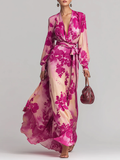 Julia | Rose Floral V-Neck Belted Maxi Dress
