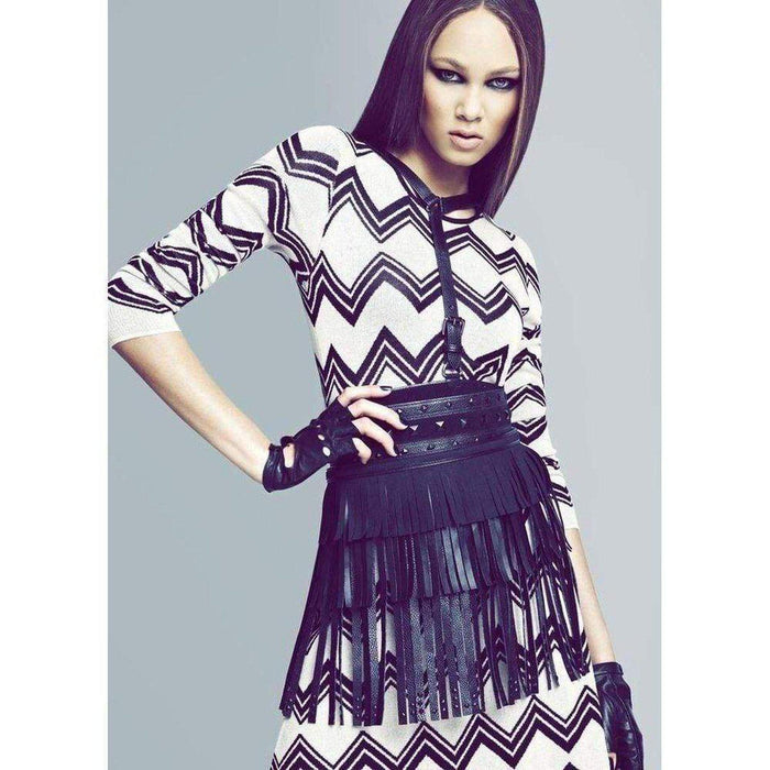 BCBGMAXAZRIA Keeley Jacquard Zigzag Sweater Silk Blend Dress - Runway Catalog