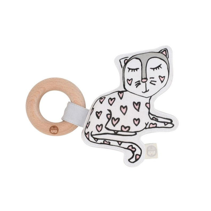 Kippins Kitty Cat Organic Cotton Teething Rattle | Koop.co.nz
