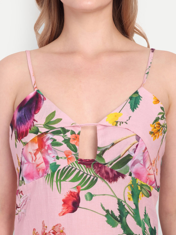 Luxury women’s pink floral Kuto midi dress with elegant flowy silhouette and premium design