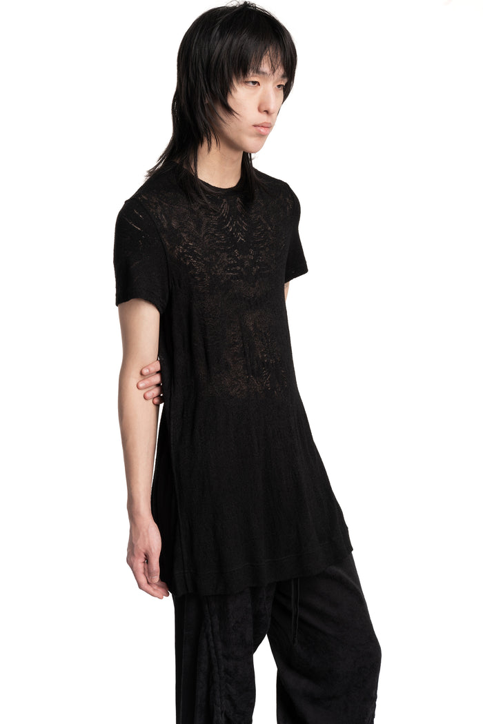 Julius_7 | SS26 - Lace Jacquard Longline T-Shirt, 937CUM6