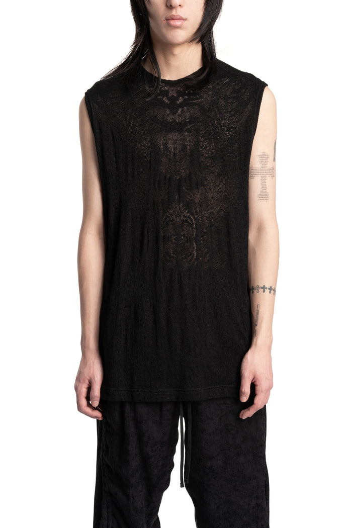 Julius_7 | SS26 - Lace Jacquard Sleevless T-Shirt, 937CUM7