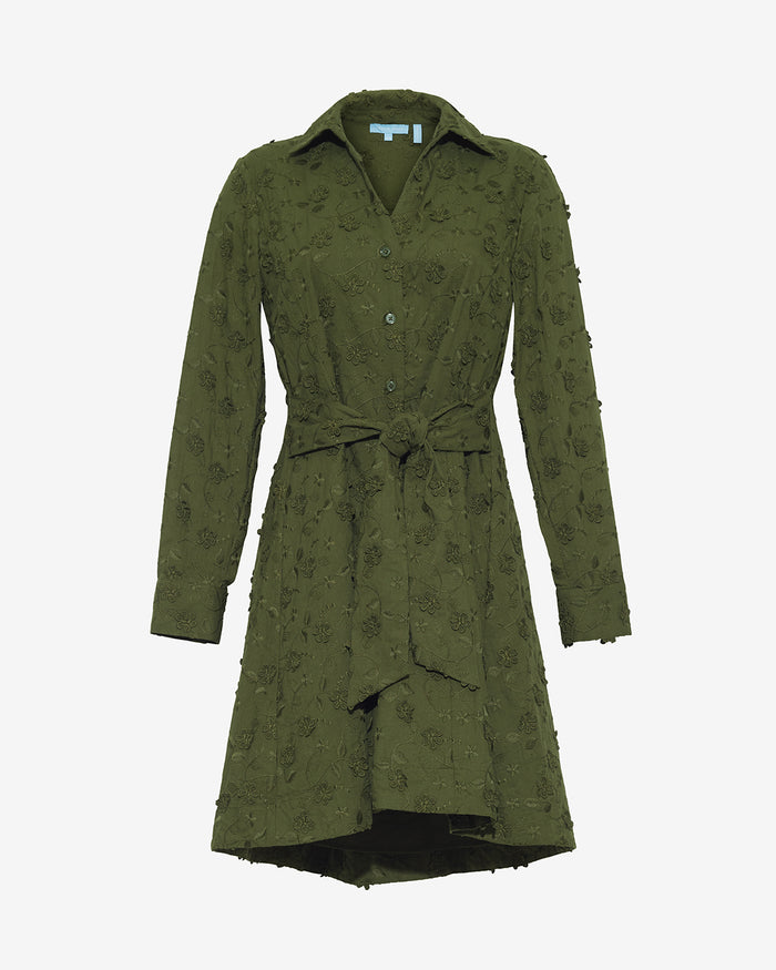 Layla Shirtdress in Olive Embroidered Floral