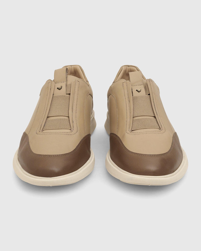 Leather Beige Solid Sneakers - Tummi