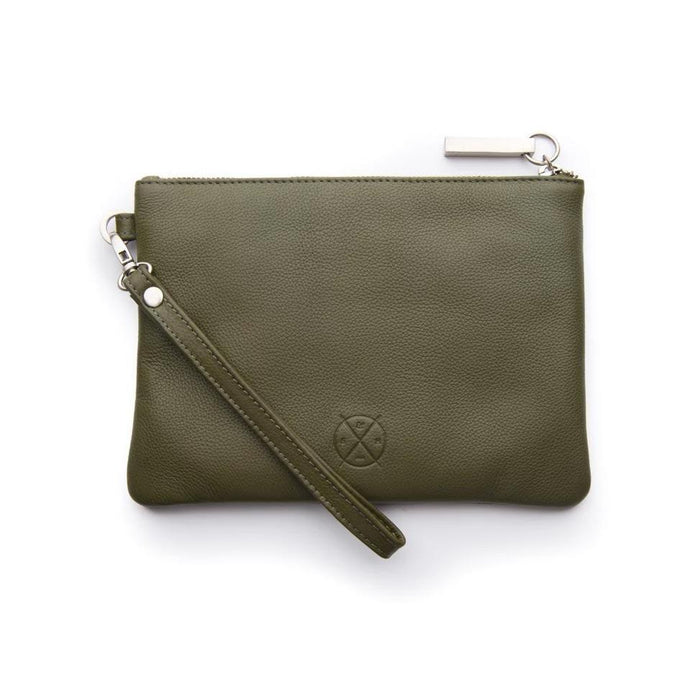 Stitch & Hide Leather Cassie Clutch - Olive | Koop.co.nz