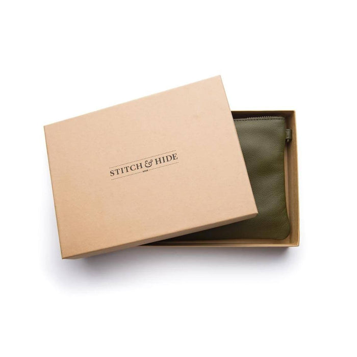 Stitch & Hide Leather Cassie Clutch - Olive | Koop.co.nz