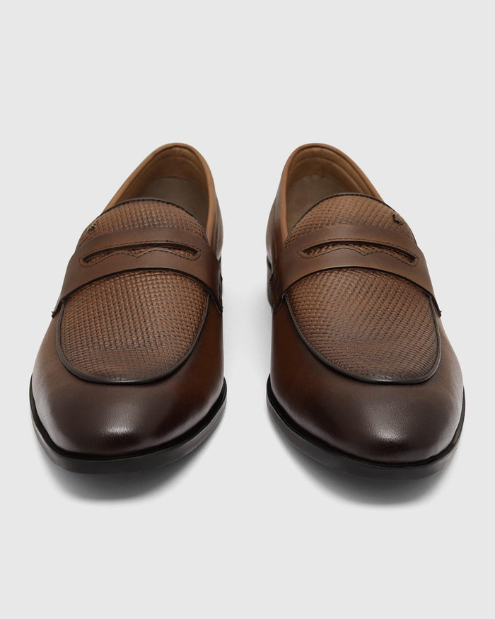 Leather Tan Solid Slip On Shoes - Tanner