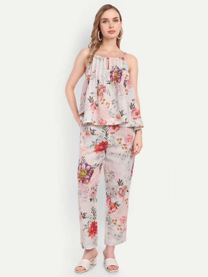 Women’s floral Lelo top CB set with sleeveless layered top and matching pants