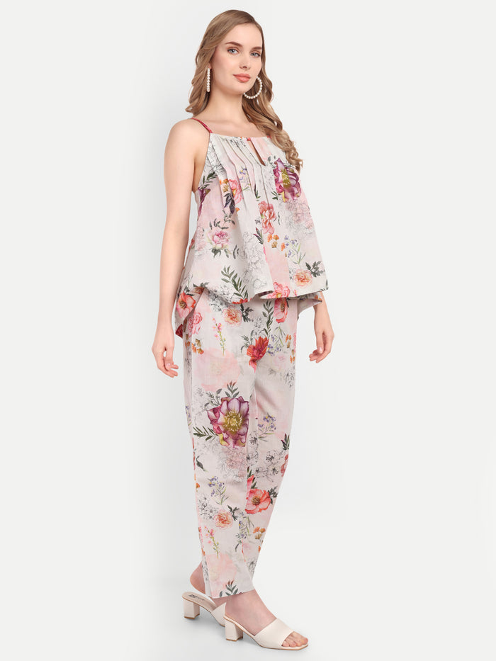 Women’s floral Lelo top CB set with sleeveless layered top and matching pants
