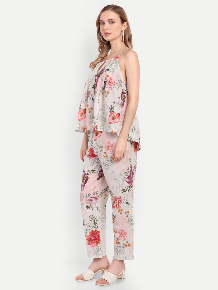 Women’s floral Lelo top CB set with sleeveless layered top and matching pants