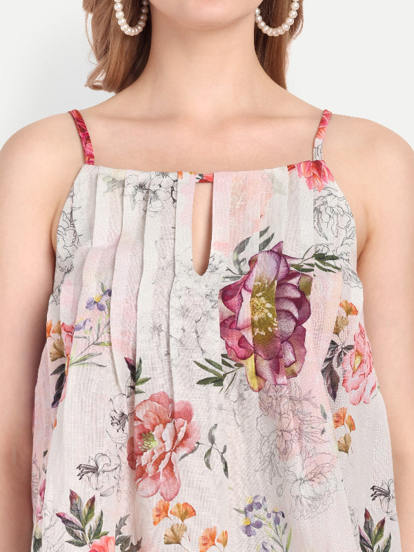 Women’s floral Lelo top CB set with sleeveless layered top and matching pants