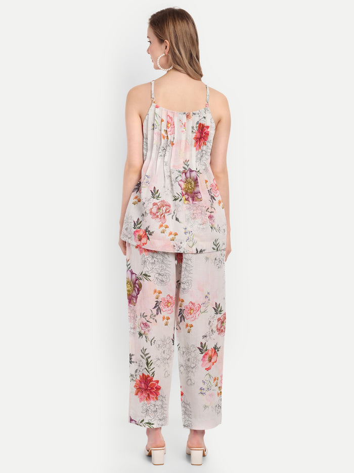Women’s floral Lelo top CB set with sleeveless layered top and matching pants