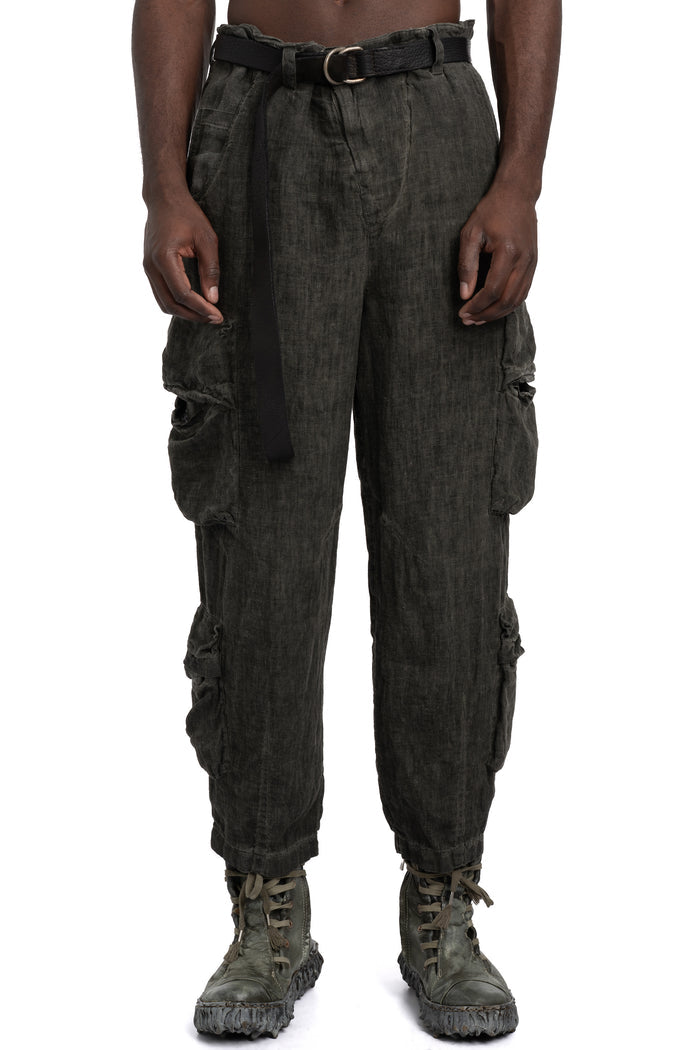 Never Enough | SS26  - Linen cargo pants, Green MPA082