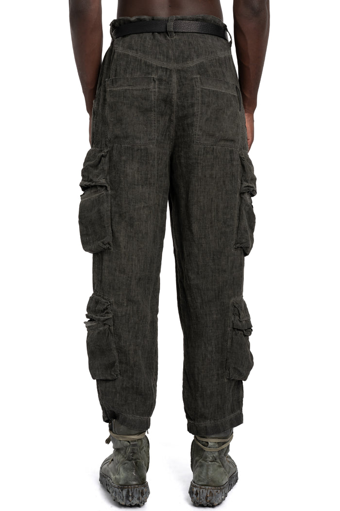 Never Enough | SS26  - Linen cargo pants, Green MPA082