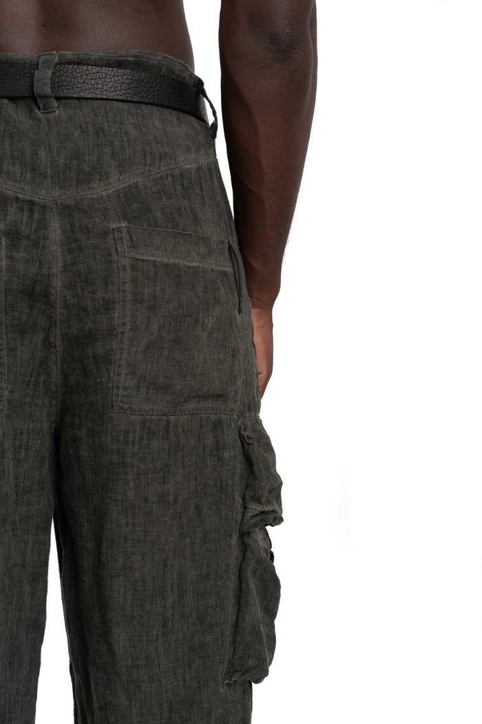 Never Enough | SS26  - Linen cargo pants, Green MPA082