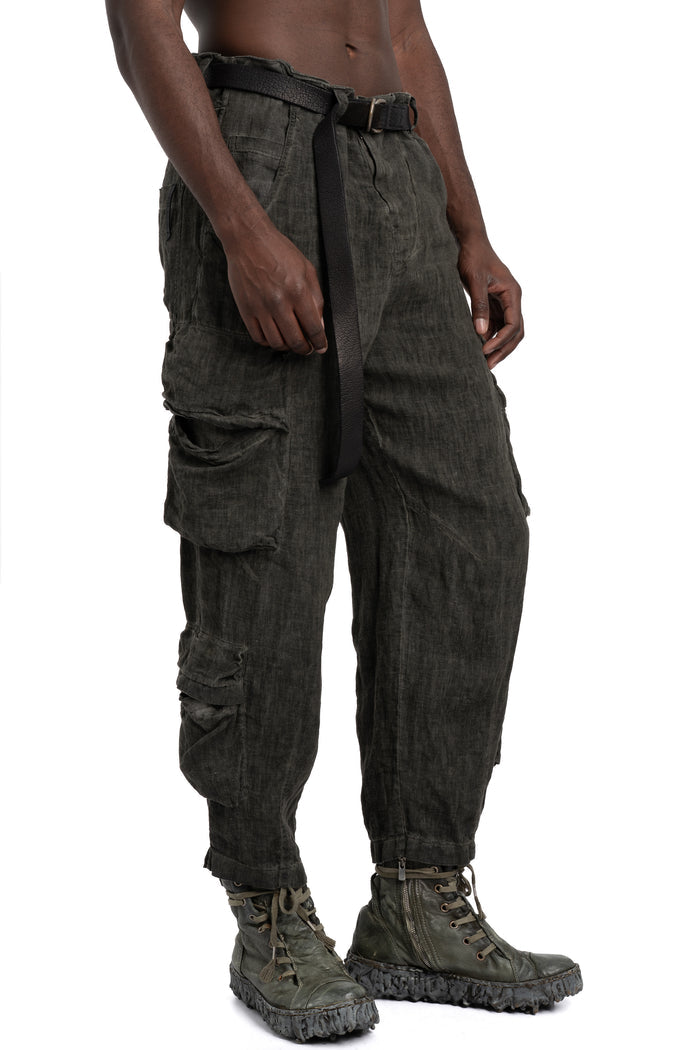 Never Enough | SS26  - Linen cargo pants, Green MPA082