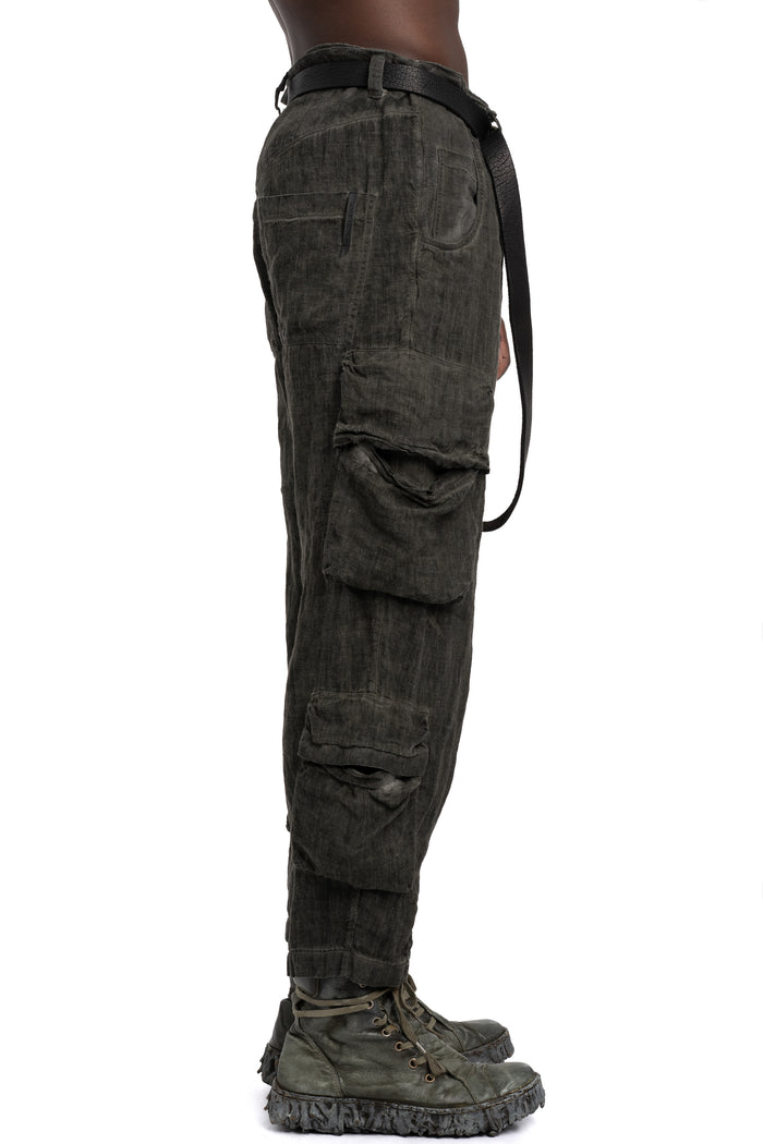 Never Enough | SS26  - Linen cargo pants, Green MPA082