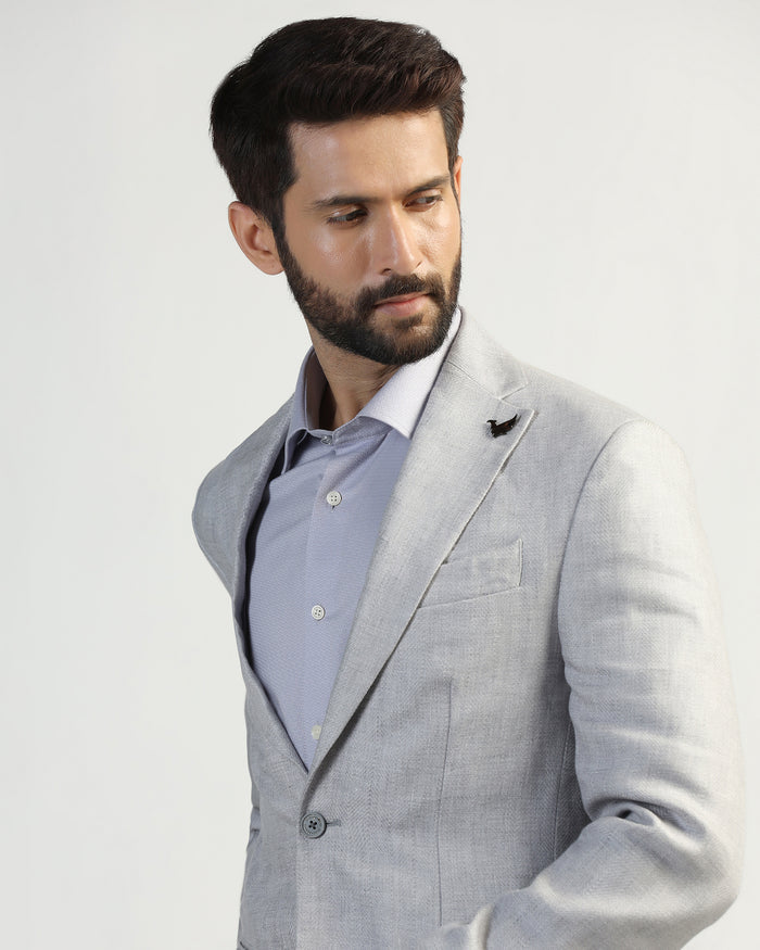 Linen Formal Light Grey Textured Blazer - Nero