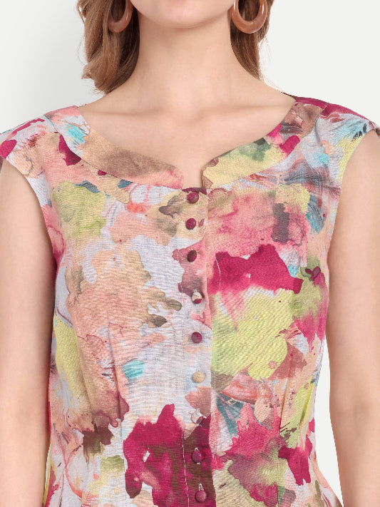 Luxury women’s multicolor Lino top with artistic print and elegant tailored fit