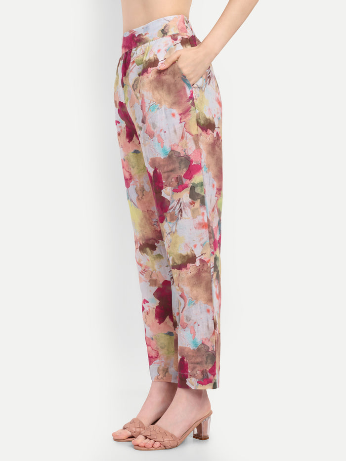 Luxury women’s multicolor Lino top with artistic print and elegant tailored fit