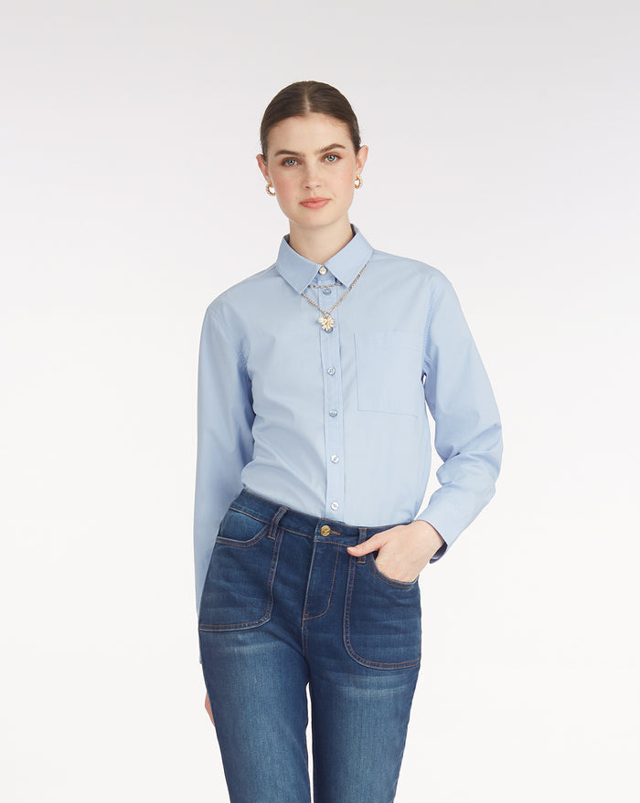 Long-Sleeve Button Down in Cotton Poplin