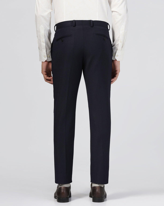 Luxe Slim Comfort B-95 Formal Navy Textured Trouser - Bugati