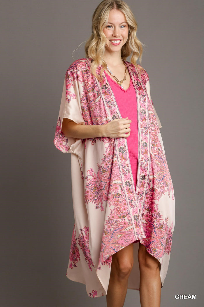 Luxurious Paisley Satin Open Front Kimono