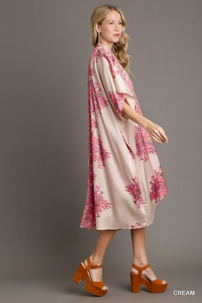 Luxurious Paisley Satin Open Front Kimono