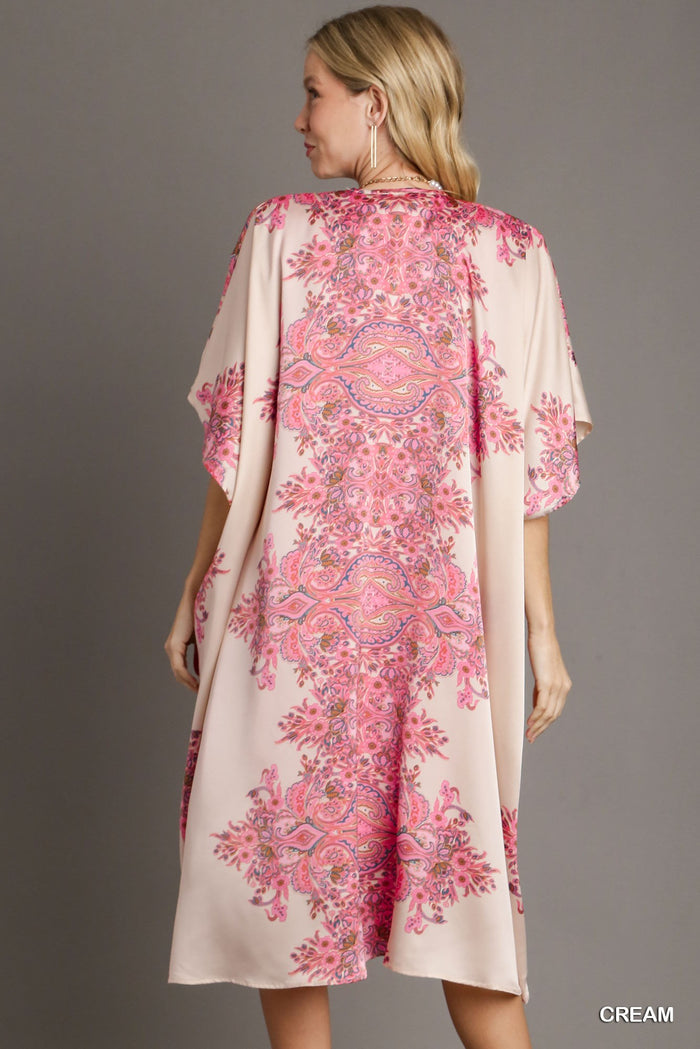 Luxurious Paisley Satin Open Front Kimono