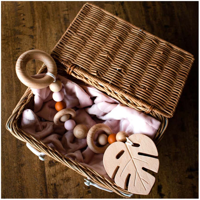 Funny Bunny Kids Luxury Silicone & Wood Teether/Play Toy - Blush Round | Koop.co.nz