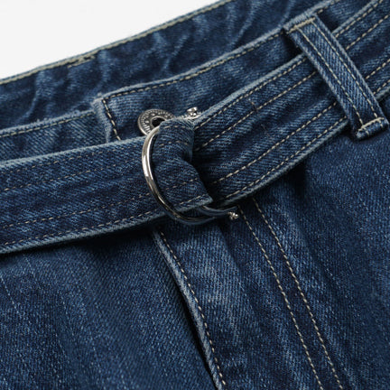 LYOCELL BELTED DENIM SHORTS - MID BLUE