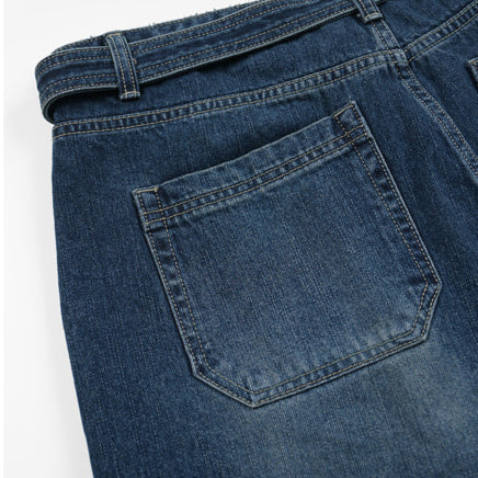 LYOCELL BELTED DENIM SHORTS - MID BLUE
