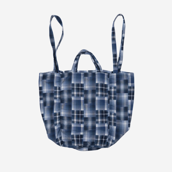 MADRAS CHECKED TOTE BAG - INDIGO