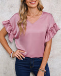 Mauve Ruffle Sleeve Blouse