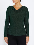 Women's Lurex Knit Cowl Neck Top in Green | Melody
