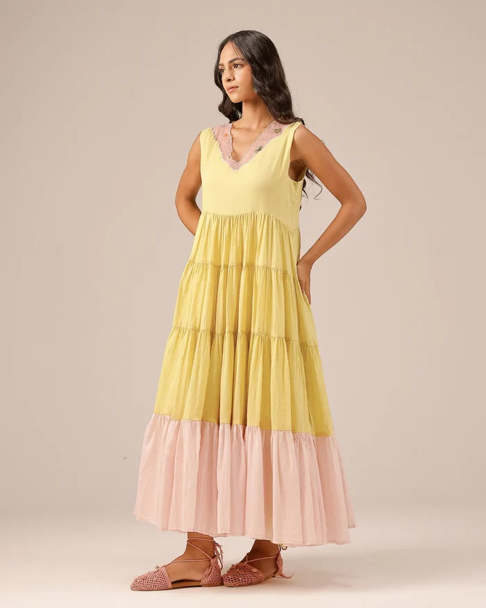 Melon Muse Flowy Sleeveless Tiered Mull Dress - OurDve