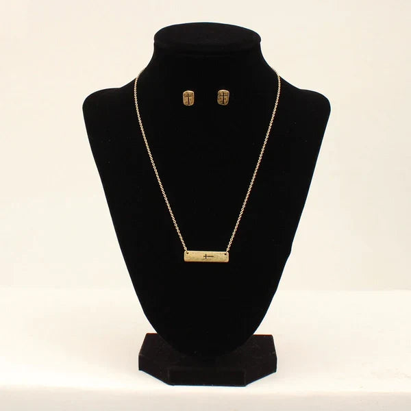M&F Western Ladies Gold Cross Jewelry Set