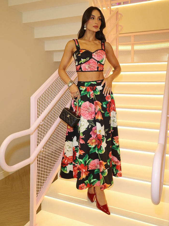 Midnight Garden Floral Crepe Midi Set