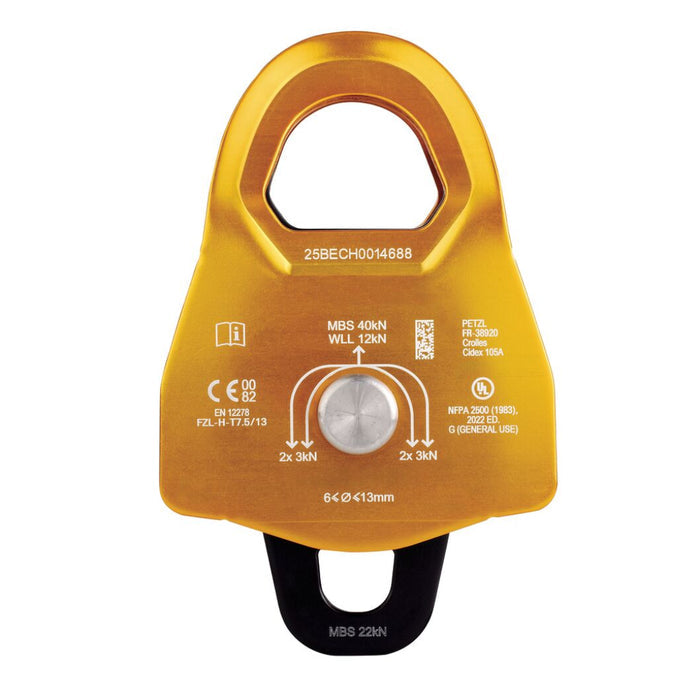 Yellow pulley system on a white background