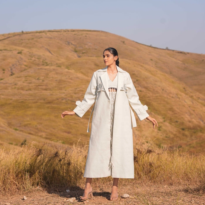 Grey Miraya Cotton Dress and Cotton Jacket Set - OurDve