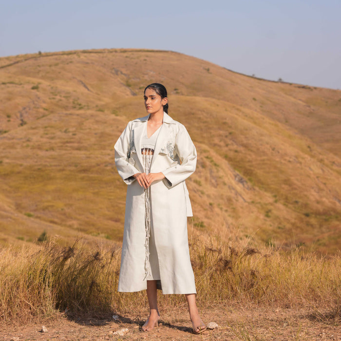 Grey Miraya Cotton Dress and Cotton Jacket Set - OurDve