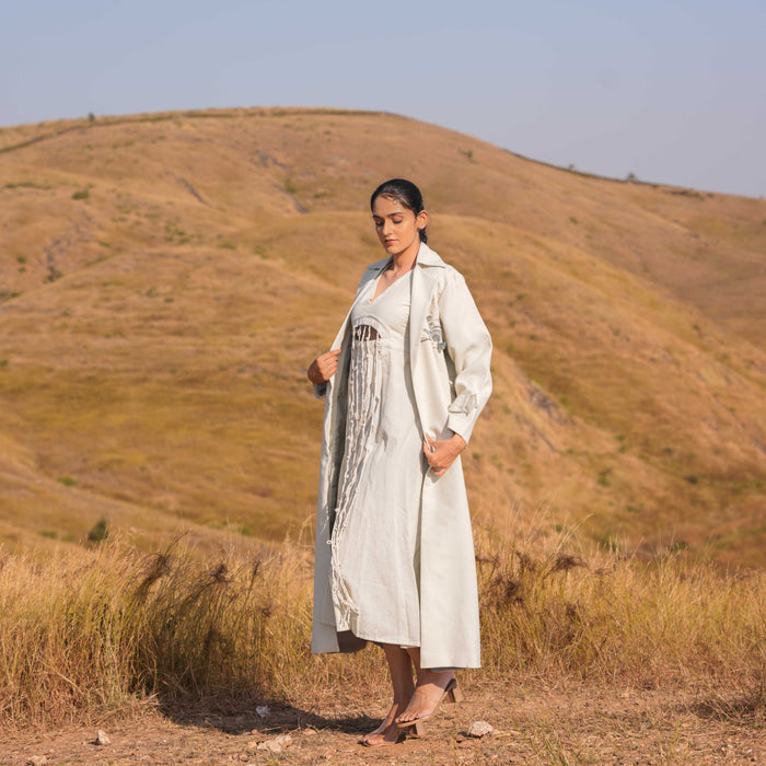 Grey Miraya Cotton Dress and Cotton Jacket Set - OurDve