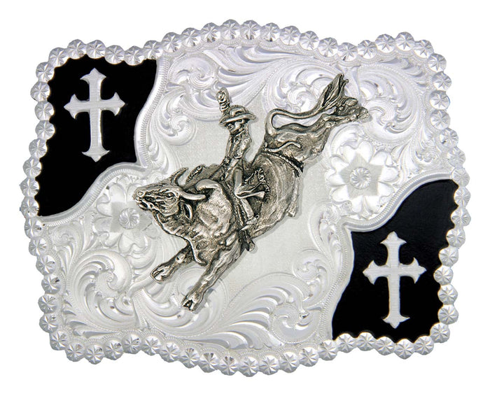 Montana Silversmith Christian Flourish Scallop Shape Belt Buckle with Bullrider